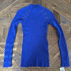 International Concepts Womens Blue Mock Neck Lace Up Sweater Size Small